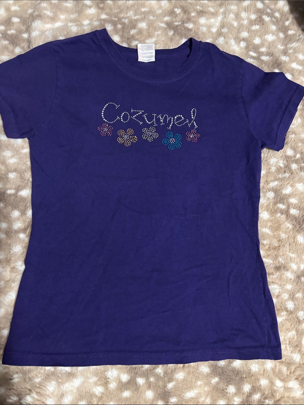 Purple Women’s Tee with Rhinestone 'Conzumel' Floral Design